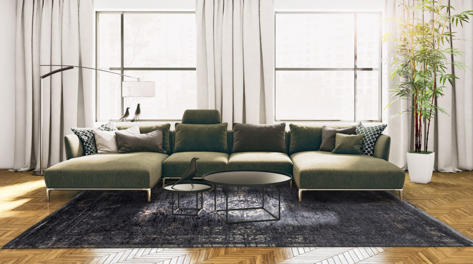 Louis De Poortere rug LX 8263 Fading World Medaillon Mineral Black interior
