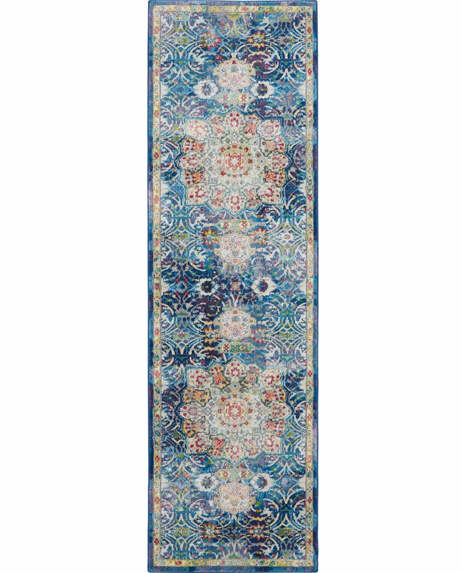 Nourison rug Ankara Global ANR03 BLUE 2x6 099446456557 flat