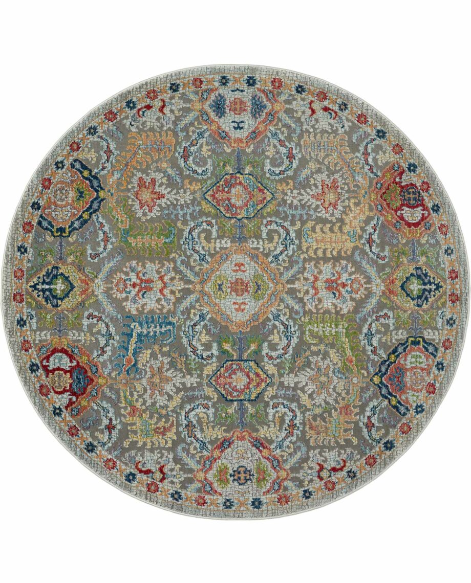 Nourison rug Ankara Global ANR12 GRYMT GREY MULTI 4xRND 099446498175 flat C