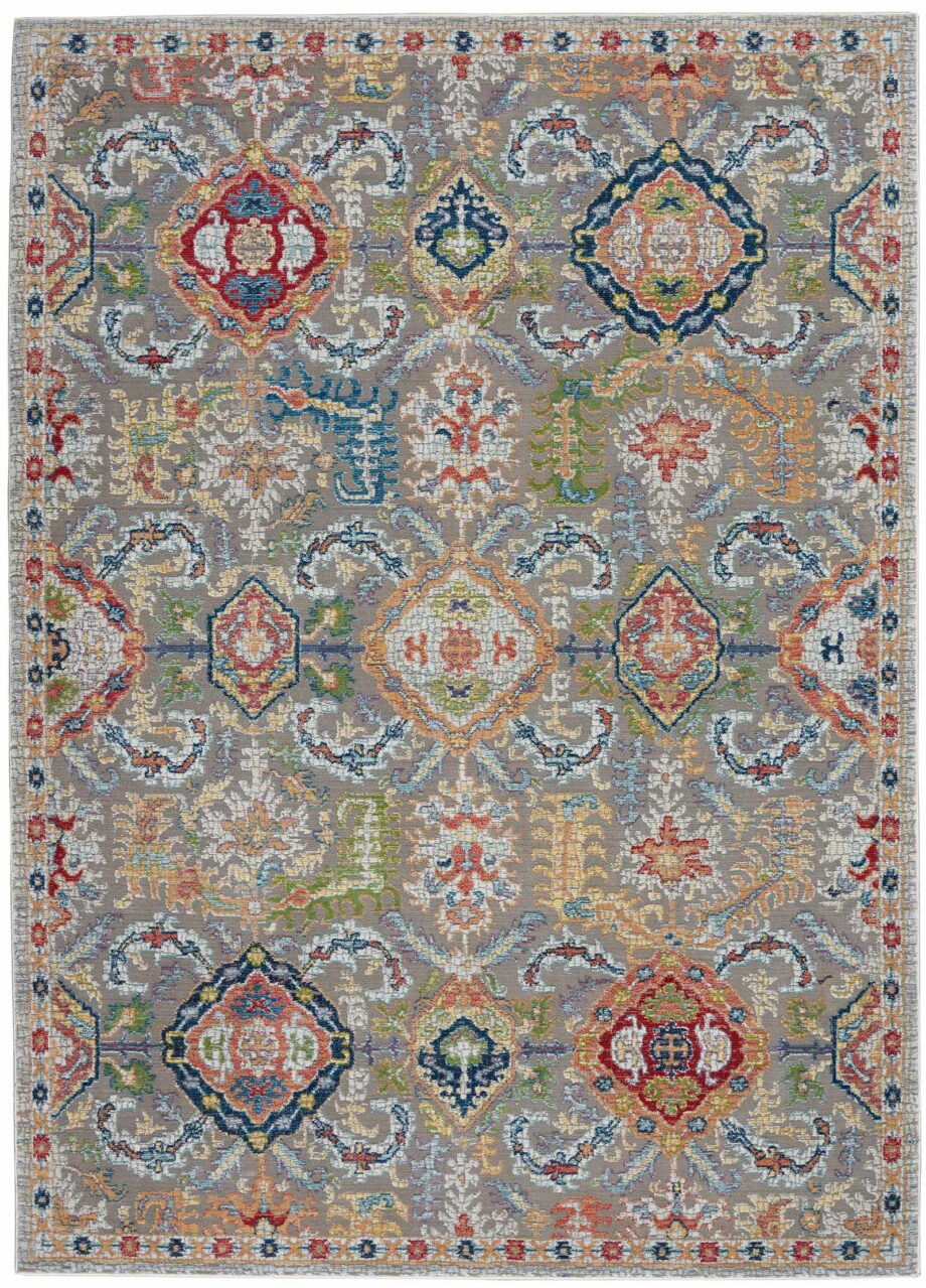 Nourison rug Ankara Global ANR12 GRYMT GREY MULTI 5x8 099446498205 flat C