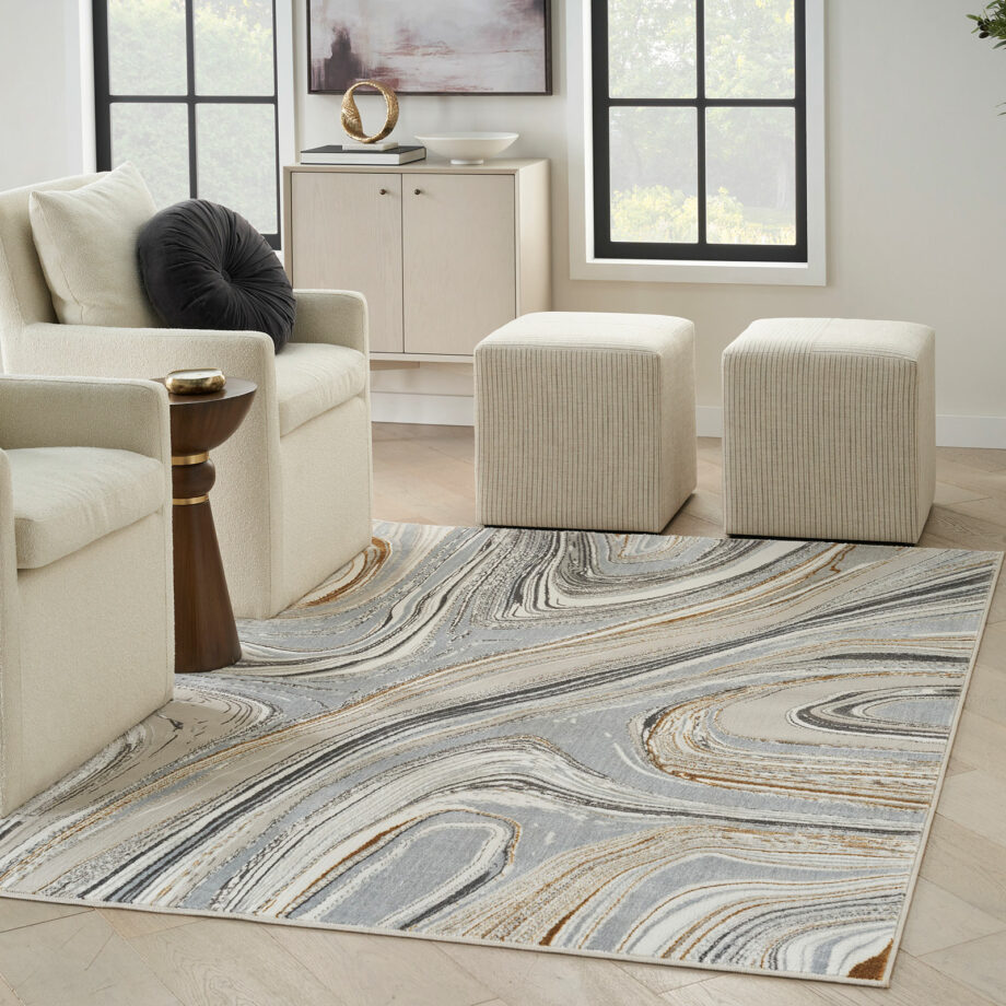 Nourison rug Glitz GLZ21 GRYGD GREY GOLD 5x7 099446951151 interior 1