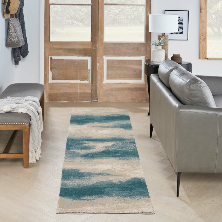 Nourison rug Maxell MAE06 IVTL IVORY TEAL 2x8 099446880413 interior 1