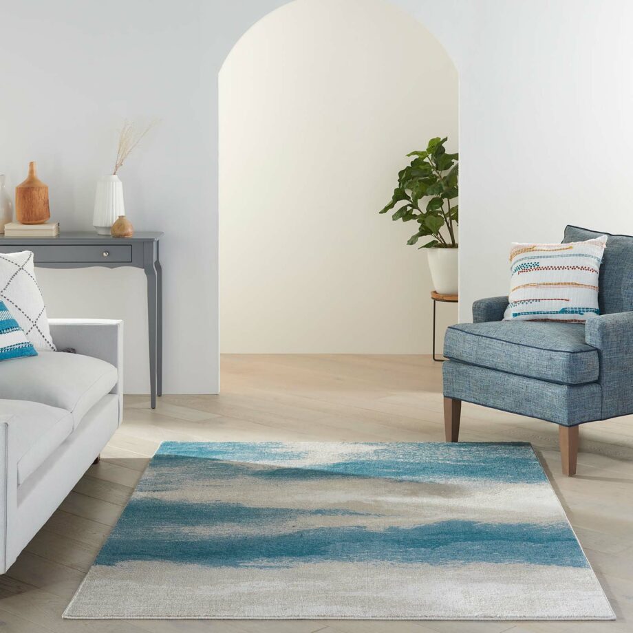 Nourison rug Maxell MAE06 IVTL IVORY TEAL 5X7 099446880437 interior 3
