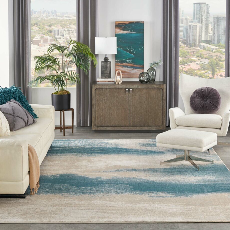 Nourison rug Maxell MAE06 IVTL IVORY TEAL 8x11 099446880475 interior 3