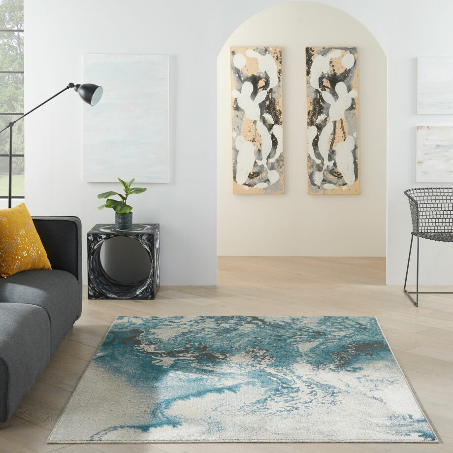 Nourison rug Maxell MAE08 IVTL IVORY TEAL 5X7 099446880222 interior 3
