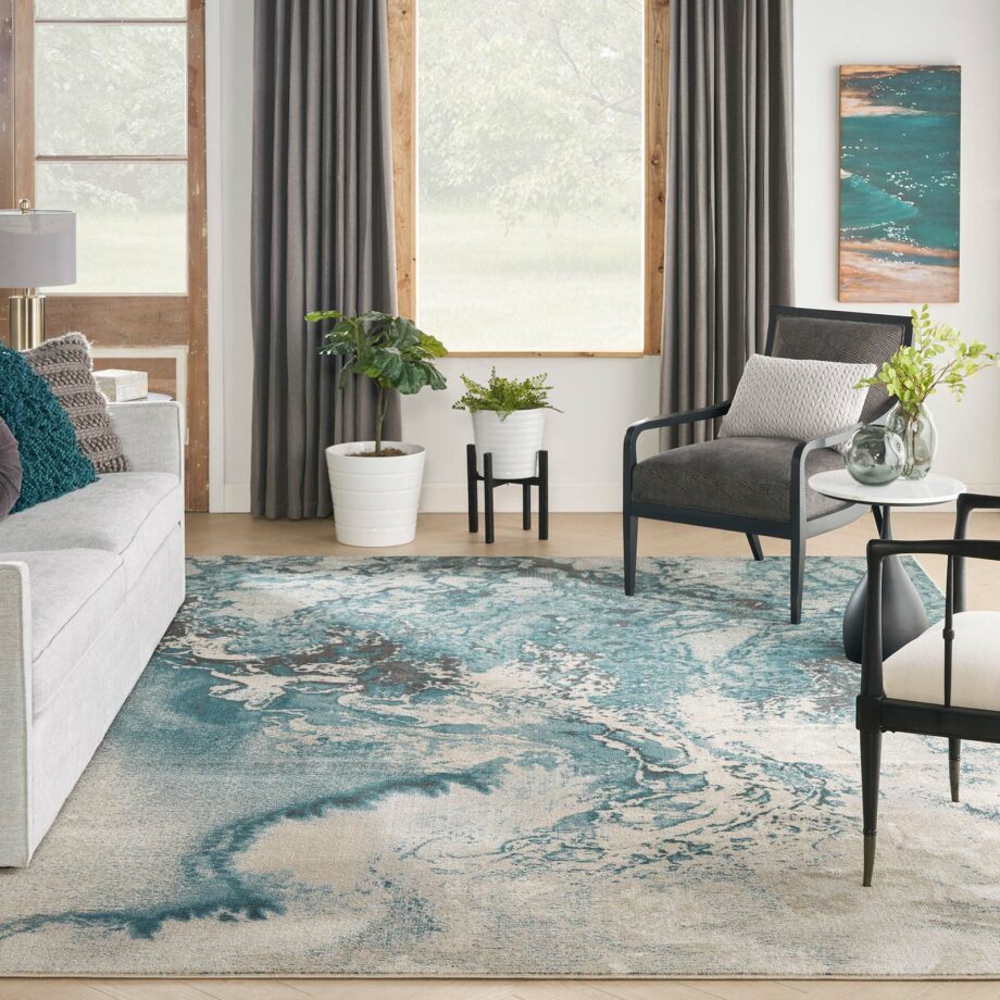 Nourison rug Maxell MAE08 IVTL IVORY TEAL 9x13 099446880246 interior 3