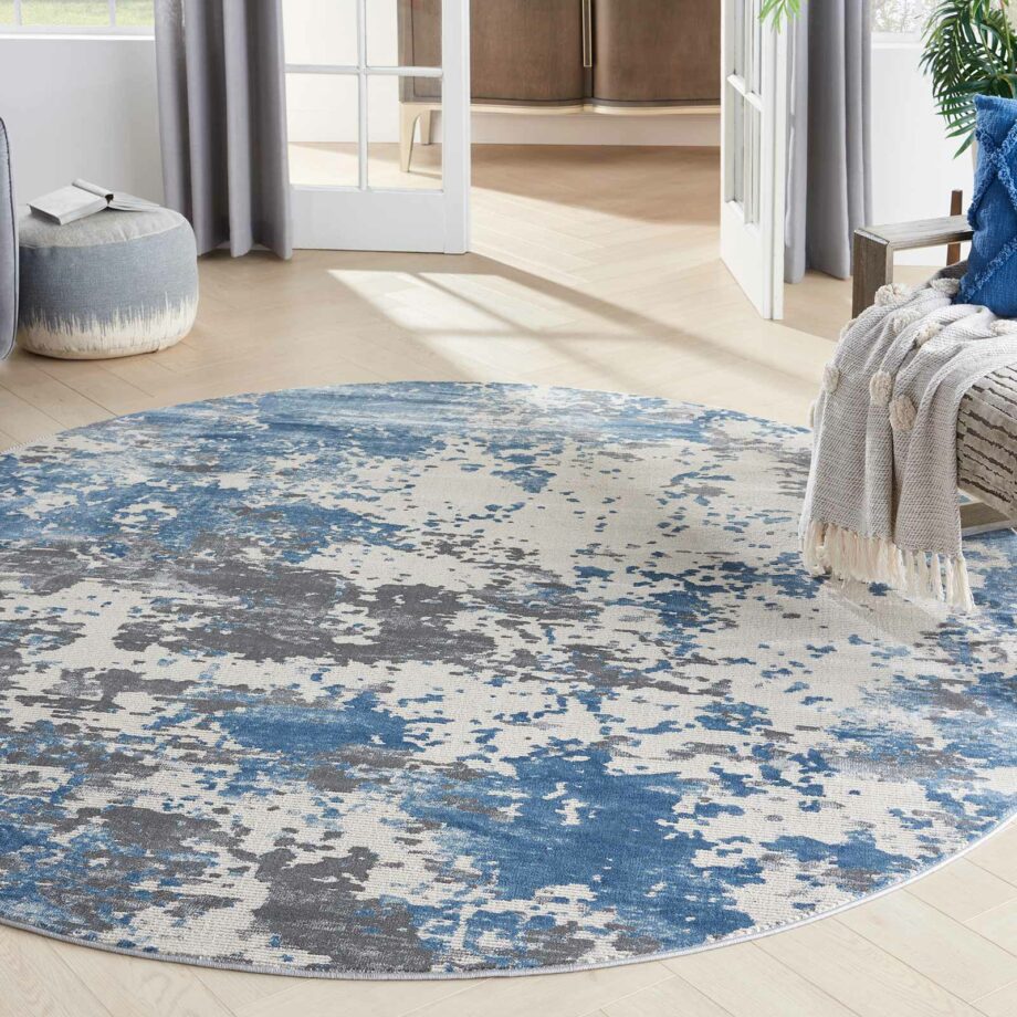 Nourison rug Rustic Textures RUS08 GRYBL GREY BLUE 8XRND 099446836021 interior 1