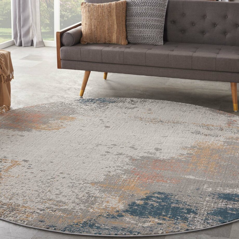 Nourison rug Rustic Textures RUS13 GRYBL GREY BLUE 8XRND 099446836083 interior 1
