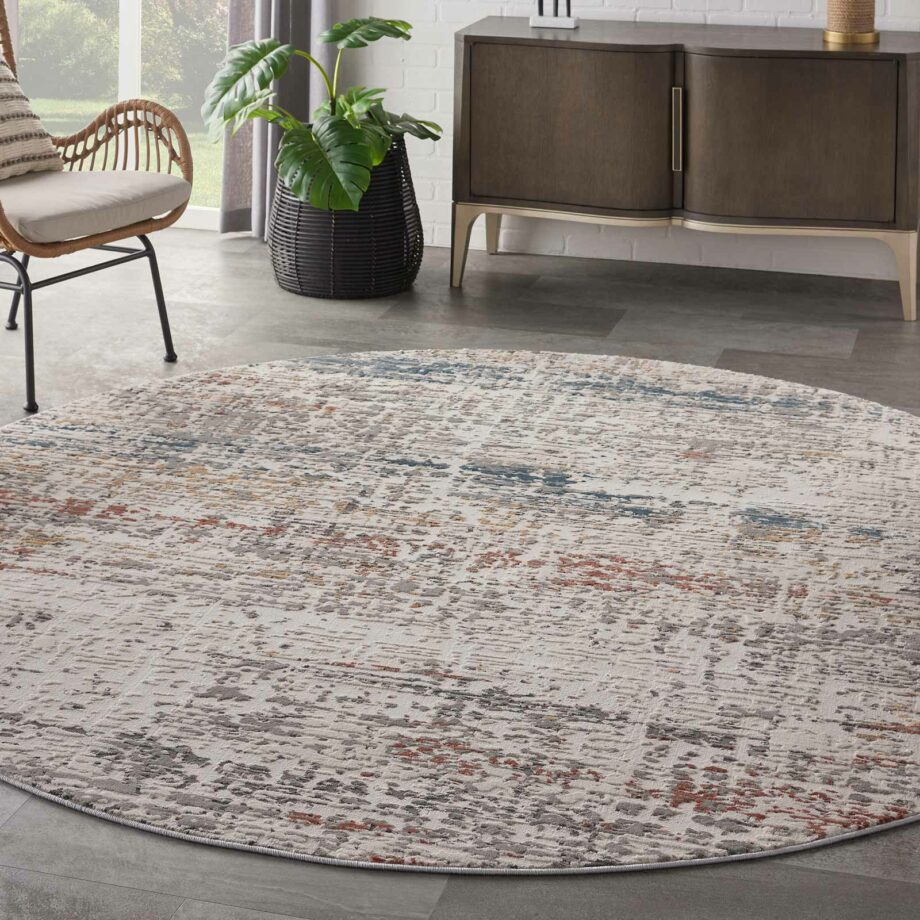 Nourison rug Rustic Textures RUS14 LTGMT LIGHT GREY MULTICOLOR 8XRND 099446836090 interior 1