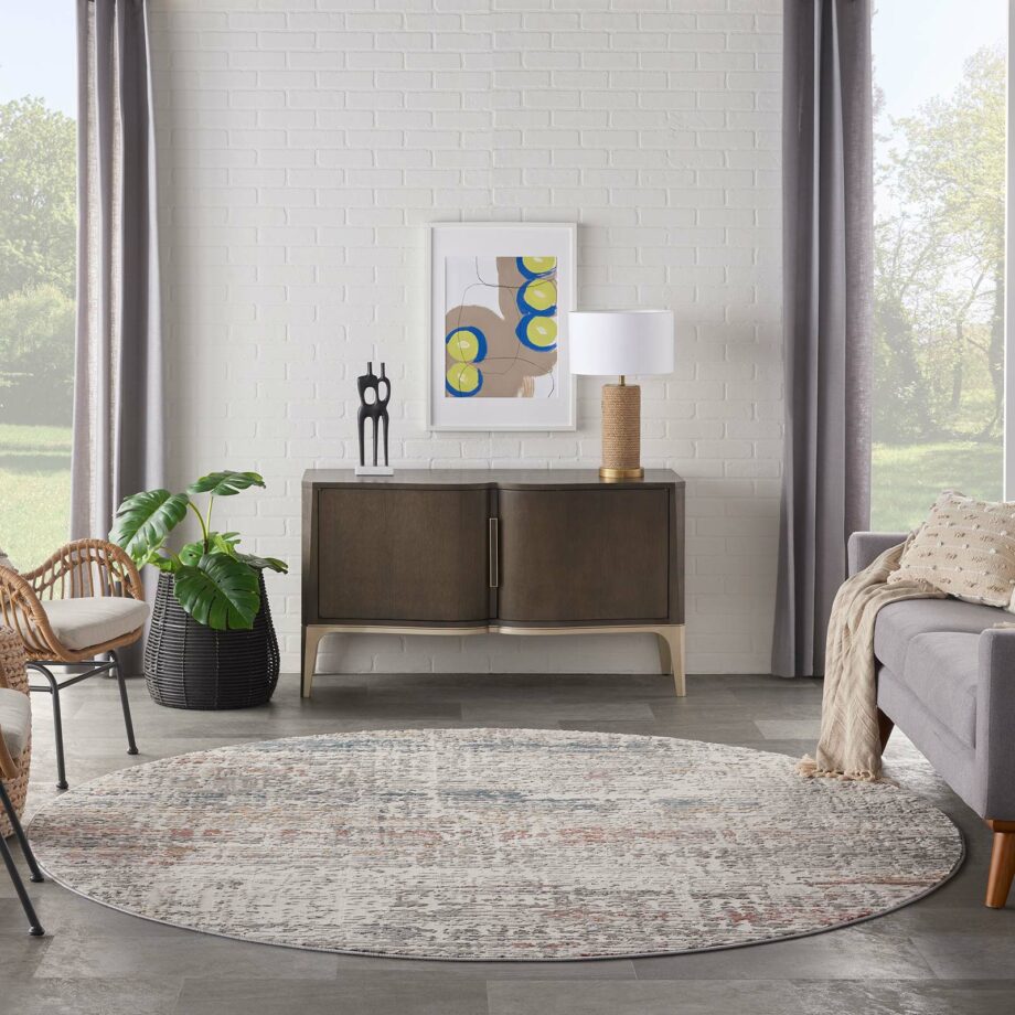 Nourison rug Rustic Textures RUS14 LTGMT LIGHT GREY MULTICOLOR 8XRND 099446836090 interior 3