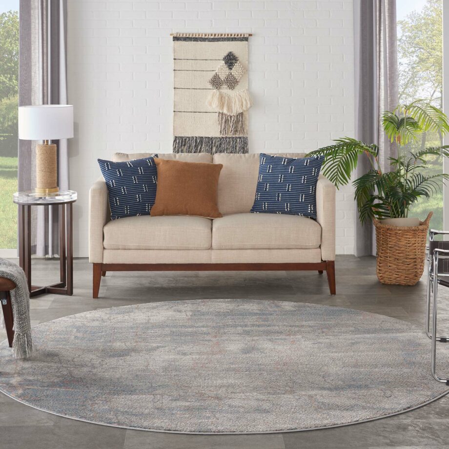 Nourison rug Rustic Textures RUS15 LGYBL LIGHT GREY BLUE 8XRND 099446836113 interior 3